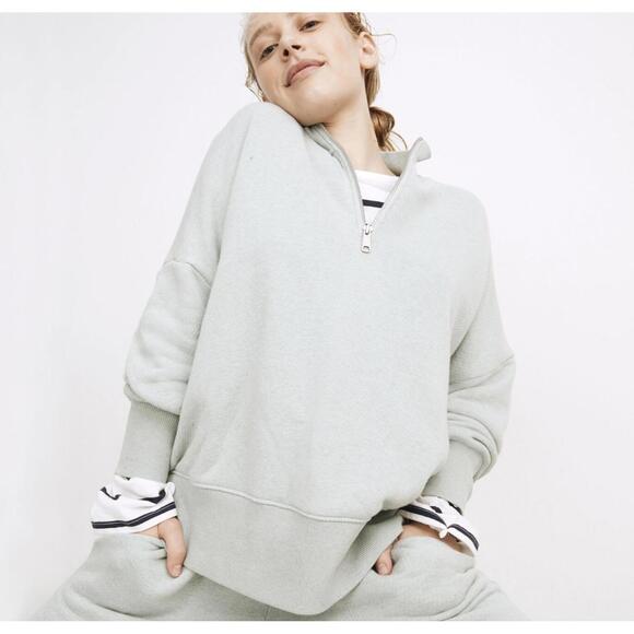 Madewell Tops - Madewell MWL Airyterry Light Green Half-Zip Sweatshirt - Size - Medium